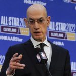 
              NBA Commissioner Adam Silver speaks at a news conference during NBA All-Star basketball game weekend, Saturday, Feb. 19, 2022, in Cleveland. (AP Photo/Charles Krupa)
            
