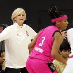 
              Georgia Tech head coach Nell Fortner instructs her team against North Carolina State during the first half of an NCAA college basketball game, Monday, Feb. 7, 2022, in Raleigh, N.C. (AP Photo/Karl B. DeBlaker)
            