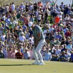
              Brooks Koepka reacts coming up short on his putt on the second hole during the third round of the Phoenix Open golf tournament Saturday, Feb. 12, 2022, in Scottsdale, Ariz. (AP Photo/Darryl Webb)
            