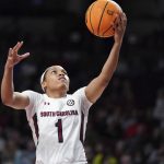 
              South Carolina guard Zia Cooke scores a basket during the first half of an NCAA college basketball game against Alabama, Thursday, Feb. 3, 2022, in Columbia, S.C. (AP Photo/Sean Rayford)
            