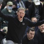 Gonzaga head coach Mark Few yells to his players against San Francisco during the first half of an NCAA college basketball game in San Francisco, Calif., Thursday, Feb. 24, 2022. (AP Photo/Jed Jacobsohn)