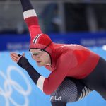 
              Haavard Holmefjord Lorentzen of Norway competes in the men's speedskating 500-meter race at the 2022 Winter Olympics, Saturday, Feb. 12, 2022, in Beijing. (AP Photo/Sue Ogrocki)
            