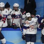 
              United States reacts after losing to Canada in the women's gold medal hockey game at the 2022 Winter Olympics, Thursday, Feb. 17, 2022, in Beijing. (AP Photo/Jae C. Hong)
            