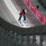 
              Irma Makhinia, of the Russian Olympic Committee, speeds down the hill during the mixed team trial round at the 2022 Winter Olympics, Monday, Feb. 7, 2022, in Zhangjiakou, China. (AP Photo/Andrew Medichini)
            