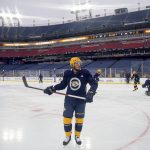 
              Nashville Predators center Colton Sissons (10) skates during a hockey practice in preparation for the Navy Federal Credit Union NHL Stadium Series at Nissan Stadium in Nashville, Tenn., Friday, Feb. 25, 2022. (Andrew Nelles/The Tennessean via AP)
            