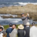 
              Seamus Power, of Ireland, hits from the 13th tee of the Monterey Peninsula Country Club Shore Course during the third round of the AT&T Pebble Beach Pro-Am golf tournament in Pebble Beach, Calif., Saturday, Feb. 5, 2022. (AP Photo/Tony Avelar)
            