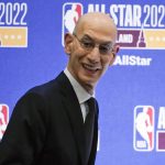 
              NBA Commissioner Adam Silver arrive for a news conference during NBA All-Star basketball game weekend, Saturday, Feb. 19, 2022, in Cleveland. (AP Photo/Charles Krupa)
            