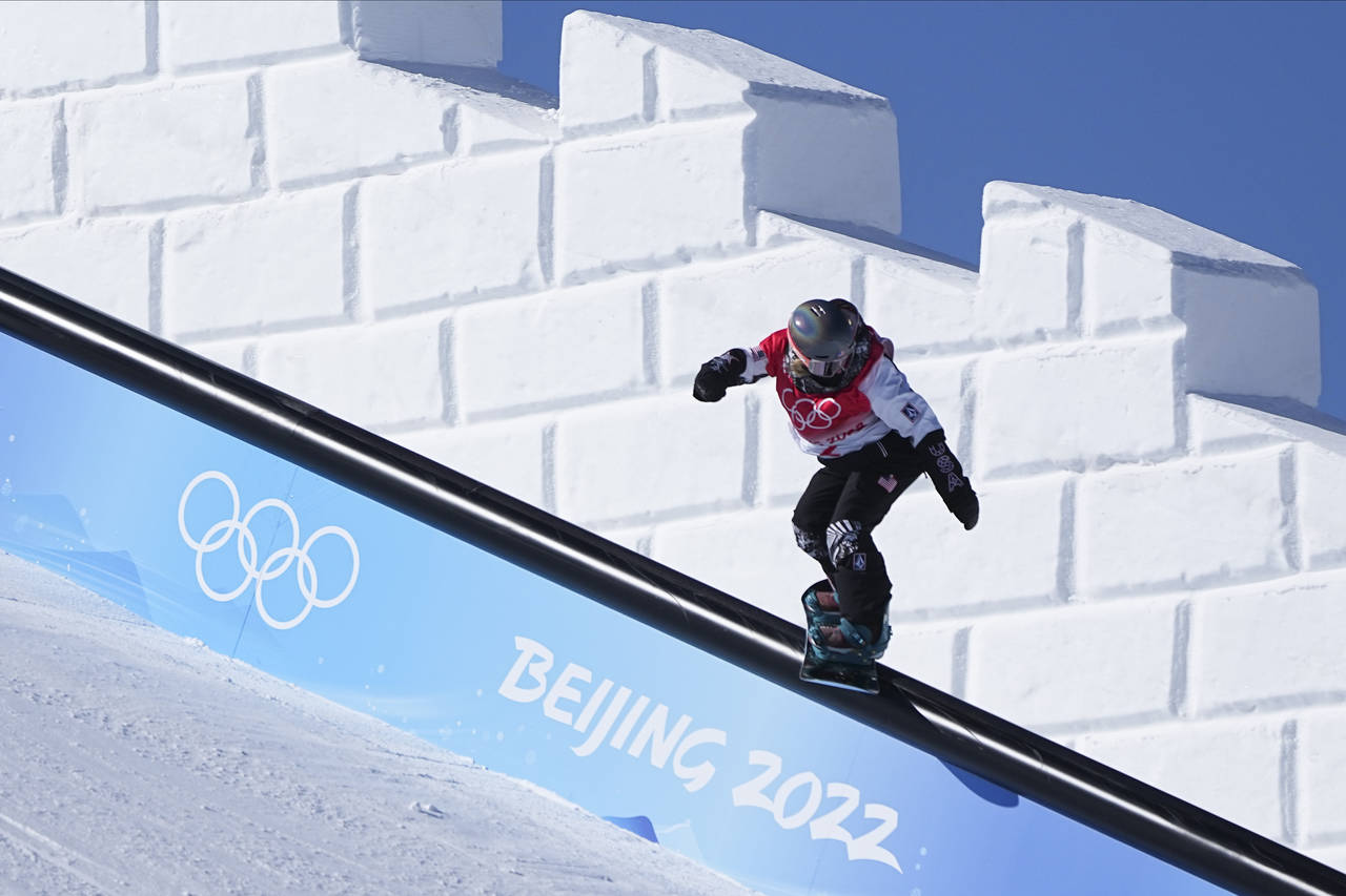 United States' Jamie Anderson competes during the women's slopestyle qualifying at the 2022 Winter ...