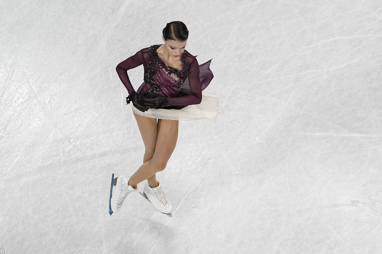 Anna Shcherbakova, of the Russian Olympic Committee, competes in the women's free skate program dur...