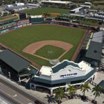 
              With the Major League Baseball Grapefruit League schedule on hold until at least March 8, LECOM Park, the Spring home of the Pittsburgh Pirates, is empty on Sunday, Feb. 27, 2022 in Bradenton, Fla. (AP Photo/Gene J. Puskar)
            