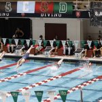 
              Swimmers including Penn's Lia Thomas, lane 4, dive into the water at the start of a qualifying heat of the 200 yard freestyle at the Ivy League Women's Swimming and Diving Championships at Harvard University, Friday, Feb. 18, 2022, in Cambridge, Mass. Thomas, who is transitioning to female, is swimming for the University of Pennsylvania's women's team. (AP Photo/Mary Schwalm)
            