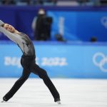 
              Jason Brown, of the United States, competes in the men's free skate program during the figure skating event at the 2022 Winter Olympics, Thursday, Feb. 10, 2022, in Beijing. (AP Photo/Natacha Pisarenko)
            