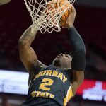 
              Murray State's Trae Hannibal (2) heads to the basket during the first half of an NCAA college basketball game against Southeast Missouri State Saturday, Feb. 26, 2022, in Cape Girardeau, Mo. (AP Photo/Jeff Roberson)
            