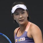 
              FILE - China's Peng Shuai reacts during her first round singles match against Japan's Nao Hibino at the Australian Open tennis championship in Melbourne, Australia on Jan. 21, 2020. (AP Photo/Andy Brownbill, File)
            