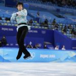 
              Yuzuru Hanyu, of Japan, competes in the men's free skate program during the figure skating event at the 2022 Winter Olympics, Thursday, Feb. 10, 2022, in Beijing. (AP Photo/Natacha Pisarenko)
            