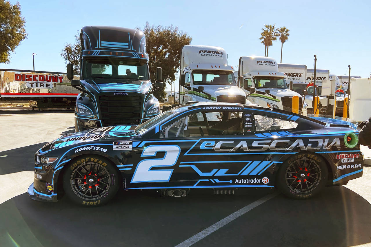 The No. 2 Ford that will be driven by Austin Cindric at the Los Angeles Coliseum this week sits in ...