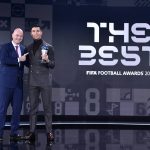 
              FIFA President Gianni Infantino, left, presents the FIFA Special Best Men's award to Cristiano Ronaldo during the Best FIFA Football Awards 2021 in Zurich, Switzerland, Monday, Jan. 17, 2022. (Harold Cunningham/Pool Photo via AP)
            