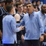 
              Villanova coach Jay Wright watches play during the second half of the team's NCAA college basketball game against Connecticut, Tuesday, Feb. 22, 2022, in Hartford, Conn. (AP Photo/Jessica Hill)
            