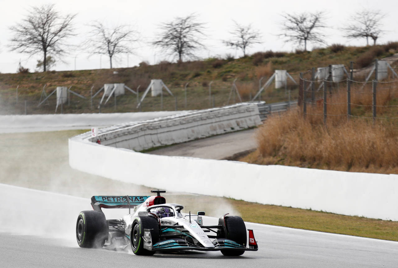 Mercedes driver Lewis Hamilton of Britain steers his car during a Formula One pre-season testing se...