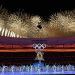 
              Fireworks explode over the stadium during the closing ceremony of the 2022 Winter Olympics, Sunday, Feb. 20, 2022, in Beijing. (AP Photo/Natacha Pisarenko)
            