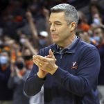 
              Virginia head coach Tony Bennett reacts to a play during an NCAA college basketball game against Georgia Tech in Charlottesville, Va., Saturday, Feb. 12, 2022. (AP Photo/Andrew Shurtleff)
            