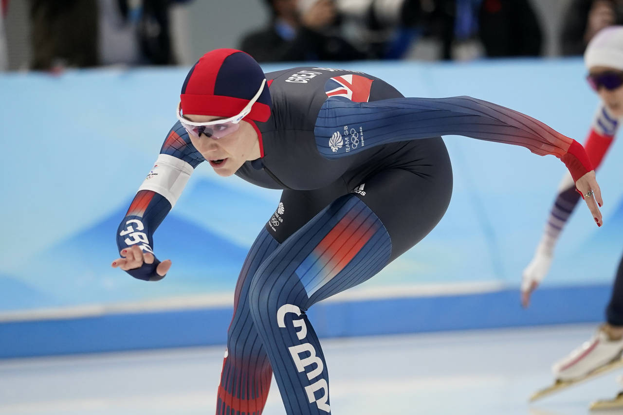 Ellia Smeding of Britain competes in the women's speedskating 1,500-meter race at the 2022 Winter O...