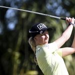 
              Sophia Corinne Popov, of Germany, tees off on the first hole at the LPGA Drive On Championship golf tournament, Thursday, Feb. 3, 2022, in Fort Myers, Fla. (Chris Tilley/The News-Press via AP)
            