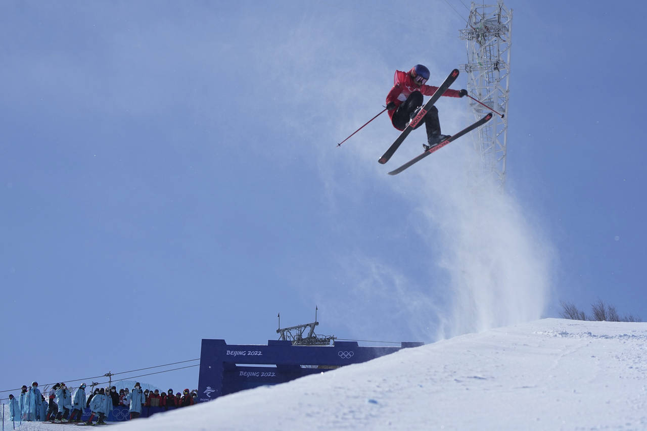 China's Eileen Gu competes during the women's halfpipe finals at the 2022 Winter Olympics, Friday, ...