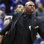 
              Vanderbilt coach Jerry Stackhouse reacts after being called for a technical foul during the second half of the team's NCAA college basketball game against Kentucky in Lexington, Ky., Wednesday, Feb. 2, 2022. Kentucky won 77-70. (AP Photo/James Crisp)
            