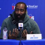 
              Philadelphia 76ers' James Harden takes questions from the media at a press conference at the NBA basketball team's facility, Tuesday, Feb. 15, 2022, in Camden, N.J. (AP Photo/Chris Szagola)
            