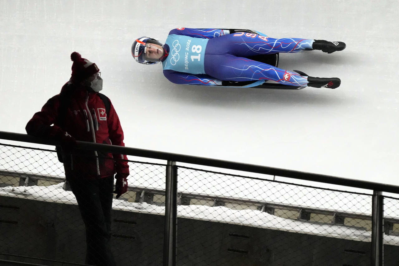 Emily Sweeney of the United States speeds down the track during a women's luge training session at ...