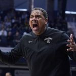 
              Providence head coach Ed Cooley argues a call during the first half of an NCAA college basketball game against Butler, Sunday, Feb. 20, 2022, in Indianapolis. (AP Photo/Darron Cummings)
            