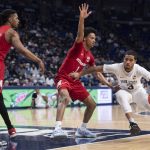 
              Penn State guard Sam Sessoms (3) drives to the basket during an NCAA college basketball game against Nebraska, Sunday, Feb. 27, 2022, in State College, Pa. (Noah Riffe/Centre Daily Times via AP)
            