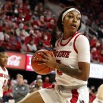 
              North Carolina State's Jada Boyd (5) grabs a rebound during the first half of the team's NCAA college basketball game against Wake Forest, Thursday, Feb. 17, 2022, in Raleigh, N.C. (AP Photo/Karl B. DeBlaker)
            