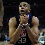 
              Los Angeles Clippers forward Nicolas Batum (33) reacts to an out of bounds call during the second half of an NBA basketball game against the Washington Wizards in Los Angeles, Wednesday, March 9, 2022. (AP Photo/Ashley Landis)
            