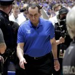 
              Duke coach Mike Krzyzewski walks off the court after the team's NCAA college basketball game against North Carolina, Saturday, March 5, 2022, in Durham, N.C. It is his final game at Cameron Indoor Stadium. North Carolina won 94-81. (AP Photo/Chris Seward)
            