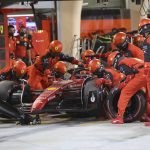 
              Ferrari driver Charles Leclerc of Monaco makes a pit stop during the Formula One Bahrain Grand Prix it in Sakhir, Bahrain, Sunday, March 20, 2022. (Giuseppe Cacace, Pool via AP)
            