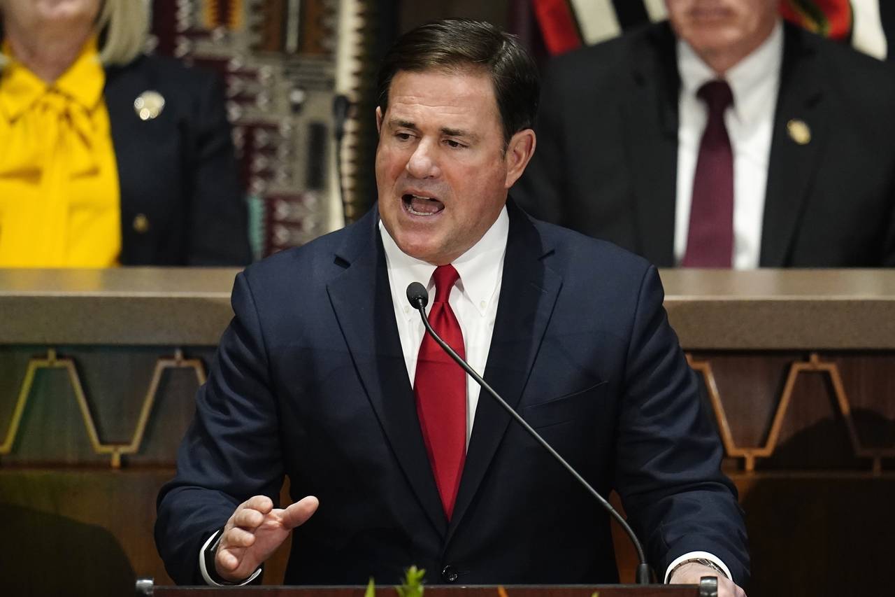 FILE — Arizona Republican Gov. Doug Ducey gives his state of the state address at the Arizona Cap...