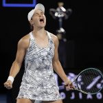 
              FILE - Ash Barty of Australia celebrates after defeating Danielle Collins of the U.S., in the women's singles final at the Australian Open tennis championships in Melbourne, Australia on Jan. 29, 2022. In shock announcement Wednesday. March 23, 2022, No. 1-ranked Barty announced her retirement from tennis. (AP Photo/Hamish Blair, File)
            