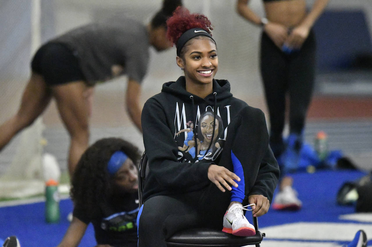 University of Kentucky track & field athlete Masai Russell during practice at the Nutter Field Hous...