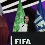 
              Norwegian soccer official Lise Klaveness speaks during the FIFA congress at the Doha Exhibition and Convention Center in Doha, Qatar, Thursday, March 31, 2022. (AP Photo/Hassan Ammar)
            