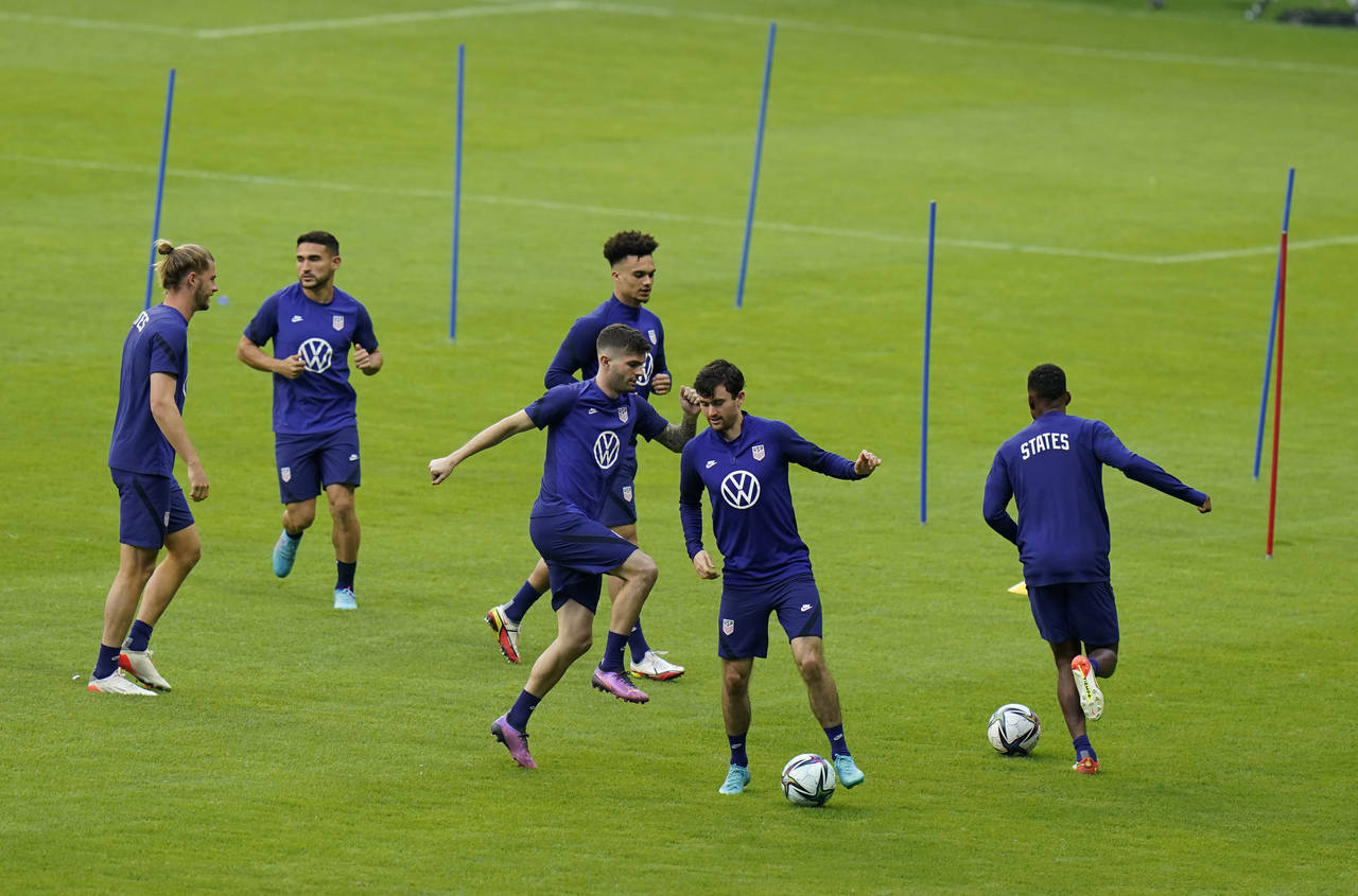 United States players take part in a training session ahead of the FIFA World Cup Qatar 2022 qualif...