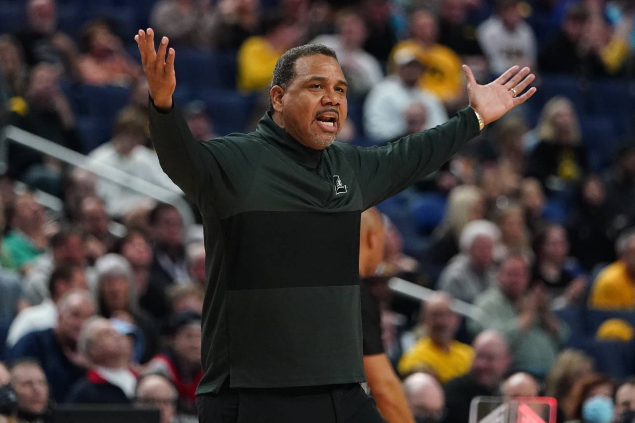 Providence head coach Ed Cooley reacts in the second half of a college basketball game against the ...