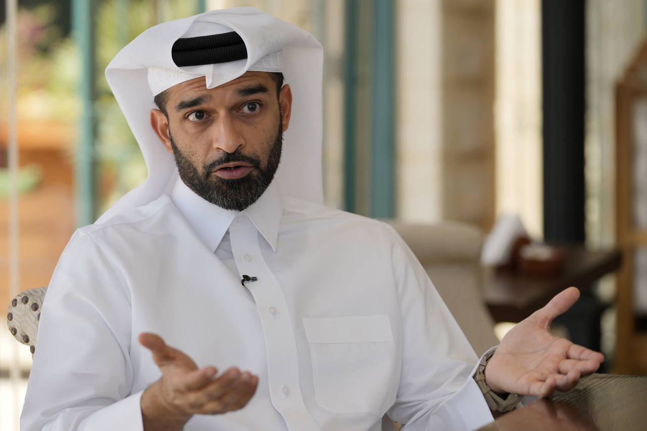 Hassan Al Thawadi, Secretary General of the World Cup organizing committee talks during an intervie...