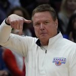 
              Kansas head coach Bill Self reacts during the second half of a college basketball game against Providence in the Sweet 16 round of the NCAA tournament Friday, March 25, 2022, in Chicago. (AP Photo/Nam Y. Huh)
            