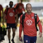 
              United States' head coach Gregg Berhalter arrives to a training session ahead of a qualifying soccer match for the FIFA World Cup Qatar 2022, against Costa Rica, in San Jose, Costa Rica, Tuesday, March 29, 2022. (AP Photo/Moises Castillo)
            
