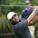 
              Harold Varner III hits from the 13th tee during the first round of play in The Players Championship golf tournamnet Thursday, March 10, 2022, in Ponte Vedra Beach, Fla. (AP Photo/Gerald Herbert)
            