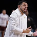 
              Pittsburgh head coach Jeff Capel works the bench during the first half of an NCAA college basketball game against Boston College of the Atlantic Coast Conference men's tournament, Tuesday, March 8, 2022, in New York. (AP Photo/John Minchillo)
            