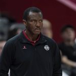 
              Detroit Pistons head coach Dwane Casey watches against the Indiana Pacers in the first half of an NBA basketball game in Detroit, Friday, March 4, 2022. (AP Photo/Paul Sancya)
            