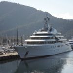
              A view of Eclipse, a luxury yacht reported to belong to Russian businessman Roman Abramovich, docked at a port in the resort of Marmaris, Turkey, Tuesday, March 22, 2022. Turkish media reports say a second superyacht belonging to Chelsea soccer club owner and sanctioned Russian oligarch Roman Abramovich has docked in a resort in southwestern Turkey. The private DHA news agency said the Bermuda-registered Eclipse docked at a port in the resort of Marmaris on Tuesday. (IHA via AP)
            
